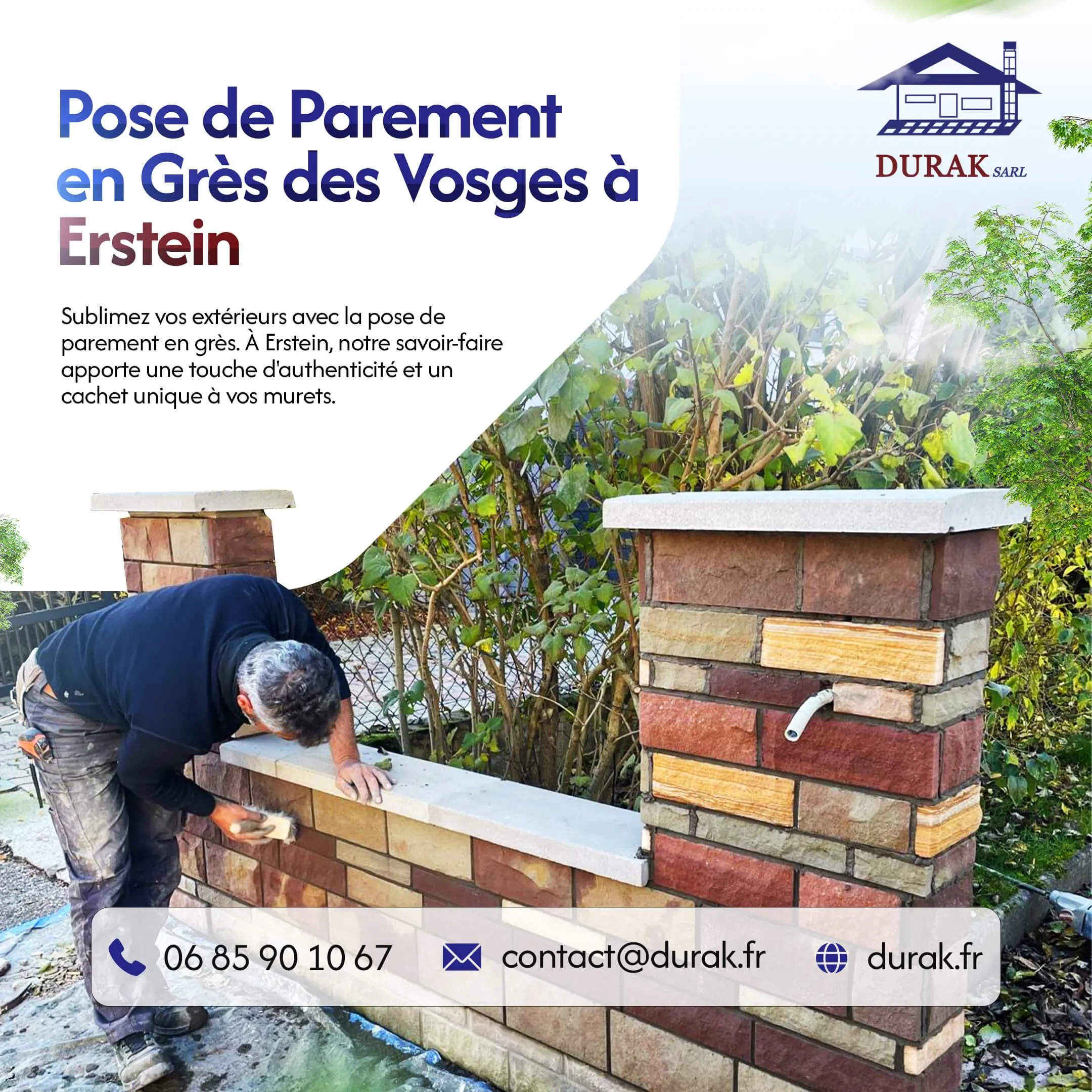 Pose de parement en grès des Vosges à Erstein